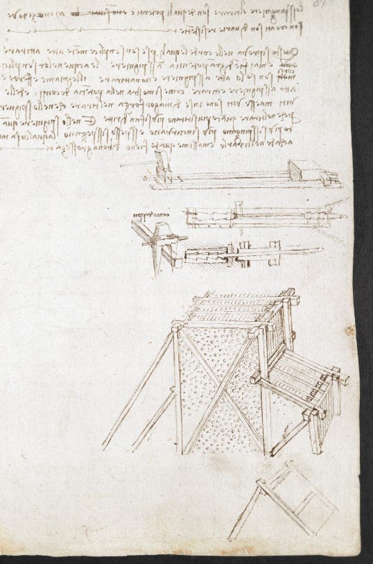 One page from da Vinci's notebook with illustrations of a device